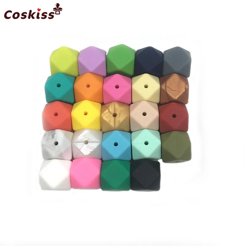 Cuentas de silicona hexagonales y geom&eacute;tricas para mordedores, abalorios grandes de 17mm (0,67 pulgadas), color p&uacute;rpura, mezcla de colores, collar/pulsera DIY, 30 Uds.-0