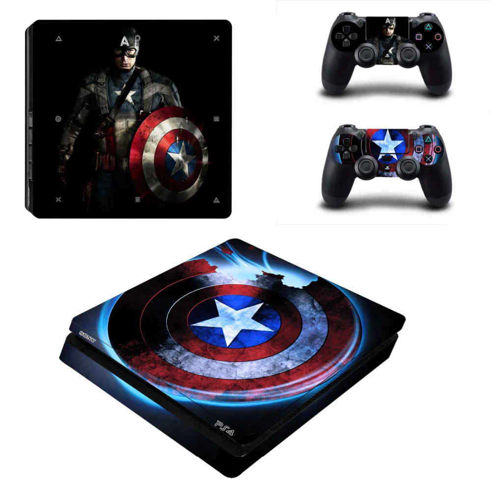 Мстители Капитан Америка PS4 тонкая кожа Стикеры наклейка для PlayStation4 тонкая консоль и контроллер PS4 тонкие скины Стикеры винил