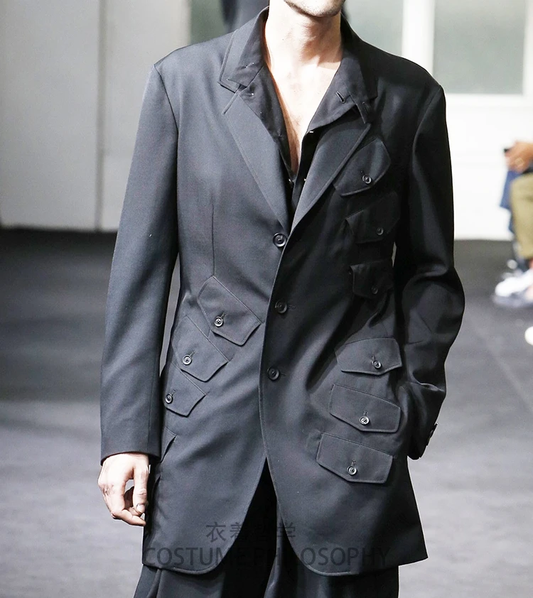 XS-5XL 2019 мужские новые модные стилист волос walk-шоу с несколькими карманами костюм