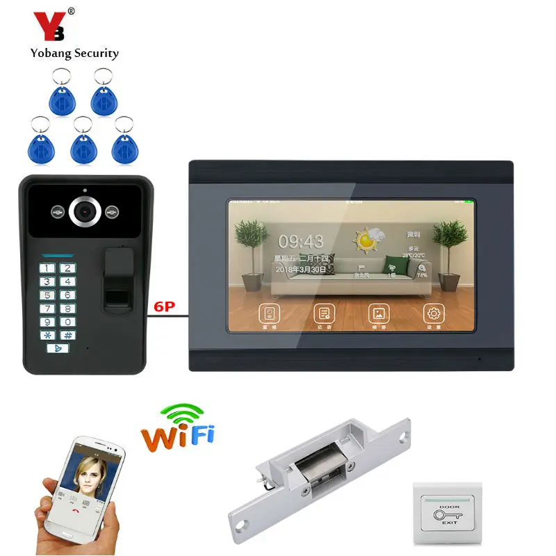 YobangSecurity видеодомофон 7 дюймов LCD Wifi беспроводной дверной звонок камера монитор