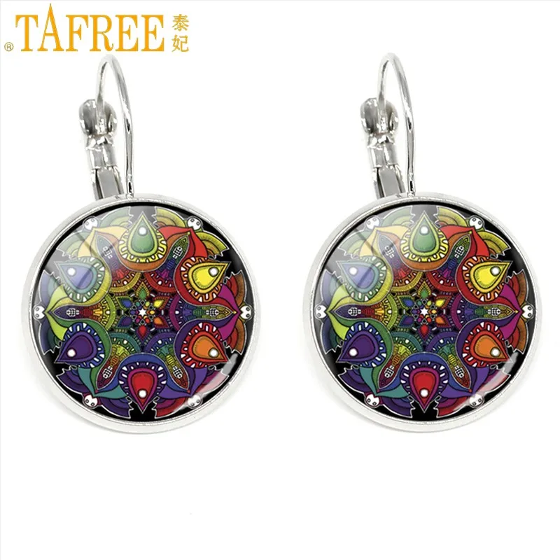 Tafree, модные женские серьги-клипсы, индийский цветок, мандала, Круглый купол стеклянный Серьги,, Sri украшения yantra Henna Zen H276 - Окраска металла: H293