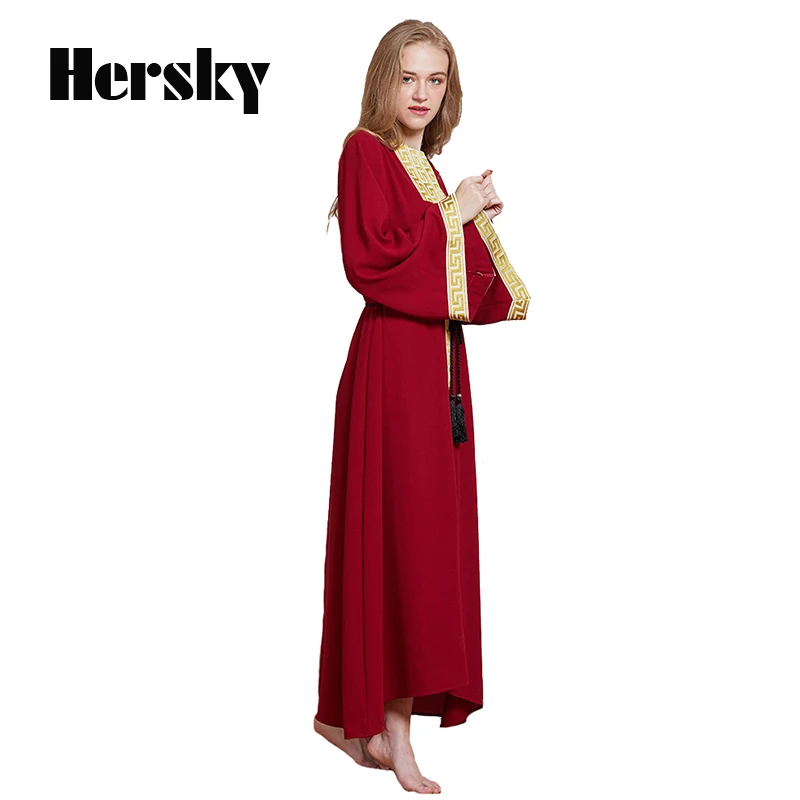 Fashion Muslim Embroidery Dress Turkey Women Abayas Dresses Plus Size Dubai Ladies Kaftan Turkish Islamic Long Sleeve Clothing |