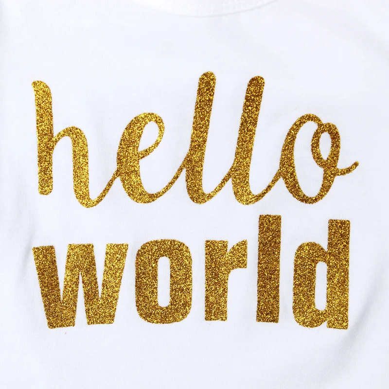 Симпатичная Одежда для маленьких девочек комплект Hello World хлопковый комбинезон +