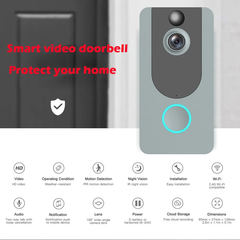 WiFi умный беспроводной дверной звонок безопасности HD 1080P визуальный домофон