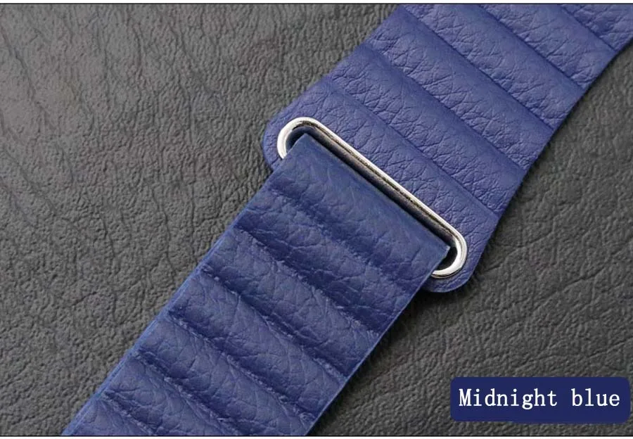 Midnight blue Фирменная кожаная Петля ремешок для наручных часов Apple watch полос 4 44 мм 40 мм наручных часов iwatch, 4/3/2, 42 мм, 38 мм, версия браслет ремешок Магнитная застежка ремешок на запястье - Цвет ремешка: Midnight blue