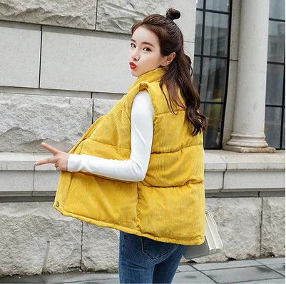 

Autumn And Winter Corduroy Vest Woman Short Fund Sleeveless Down Cotton Bread Serve Student Easy Joker Leisure Time Vest30