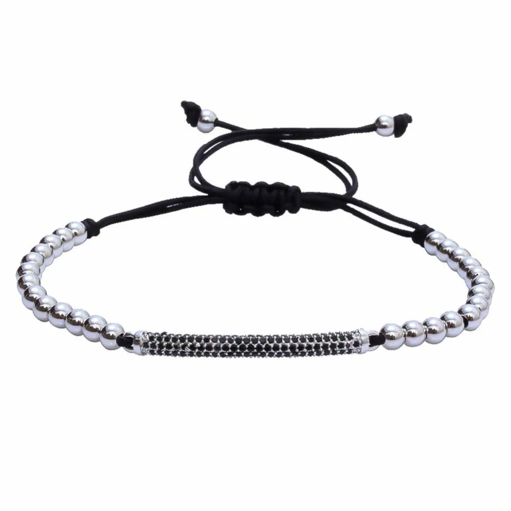 Anil Arjandas Men Jewelry Mosaic CZ Crystal Sideway Long Tong Round Ball Brass Beads Braiding Macrame Bracelet for Women Bijoux | Украшения