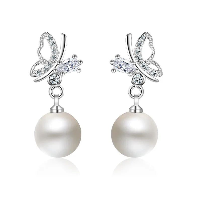 Новые брендовые красивые серьги с имитацией жемчуга в виде бабочки