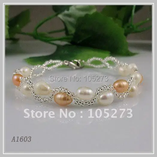 

wholesale Elegant jewelry pearl bracelet AA 5-6mm White pink pearl bracelet girl jewelry 7inch 10pcs/lot free shipping A1605