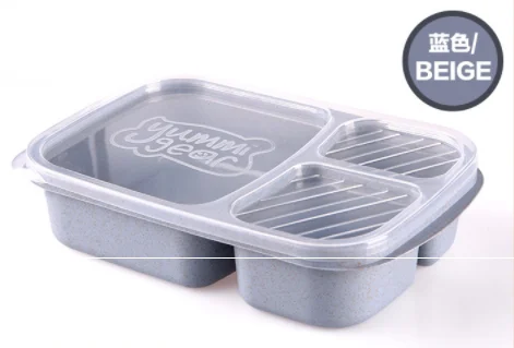 Blue Ланч-бокс для микроволновой печи Bento, пшеничная солома, Ланч-бокс для пикника, контейнер для еды, фруктов, контейнер для хранения для детей и взрослых, контейнер для ланча - Цвет: Blue
