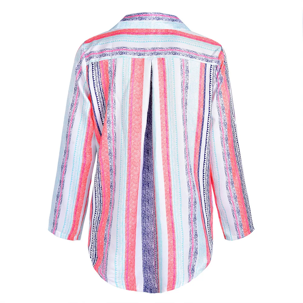 

New Womens Long Sleeve Harajuku Shirt Colours Rainbow Striped Blouse Casual Summer vintage camisas blusas femininas elegante