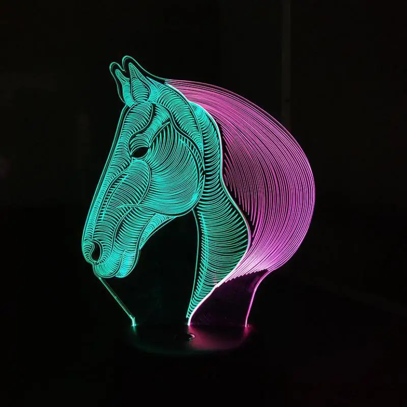 СВЕТОДИОДНЫЙ 3d Визуальный ночник с лошадью креативная красочная сенсорная