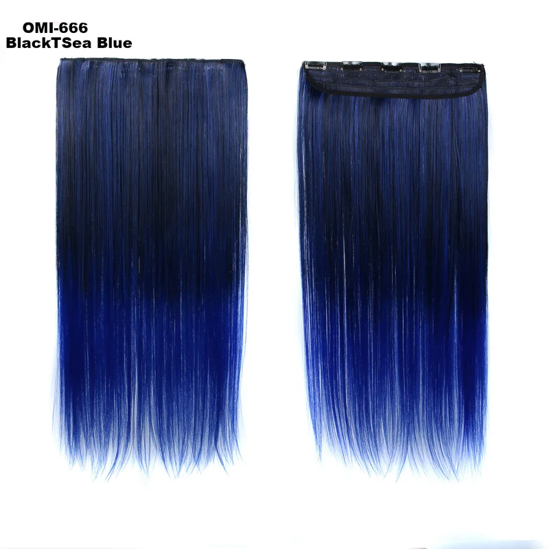 BlackTseablue Jeedou 2" длинный прямой зажим в одной части волос для наращивания Розовый Коричневый Синий Омбре 17 цветов натуральный синтетический женский шиньон - Цвет: BlackTseablue