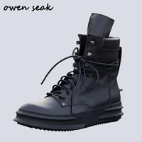 owen seak men shoes high ankle luxury trainers genuine leather riding winter snow boots casual brand lace up zip flats shoes