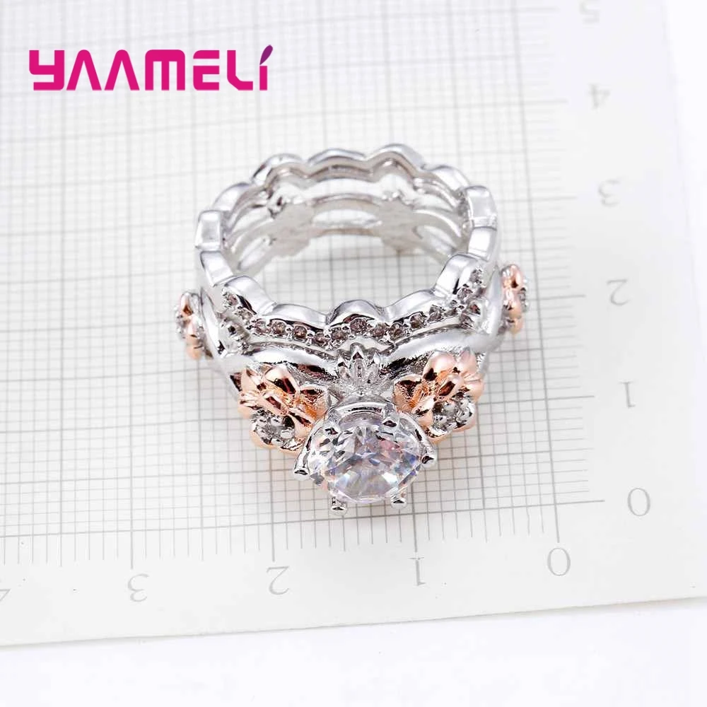 

Vintage Top Grade Crystal Wedding Finger Ring 925 Silver Jewelry Flower Design for Women Cocktail Party Gift