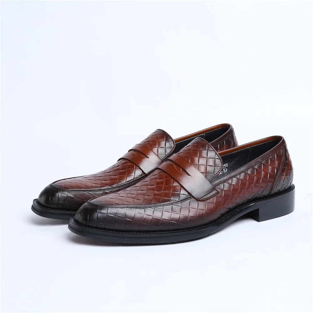 Woven Design Black / Tan Hand Made Loafers Mens Dress Shoes Genuine Leather Wedding Boys Prom | Обувь