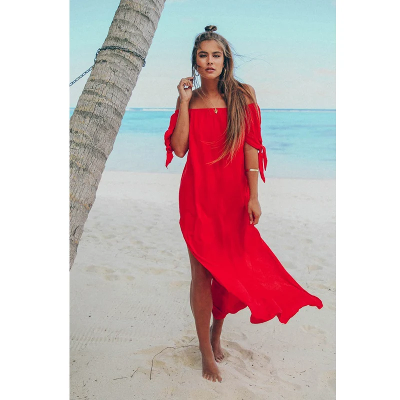 

Женское длинное пляжное платье-бикини, без рукавов, с открытыми плечами, пляжная одежда, 2019