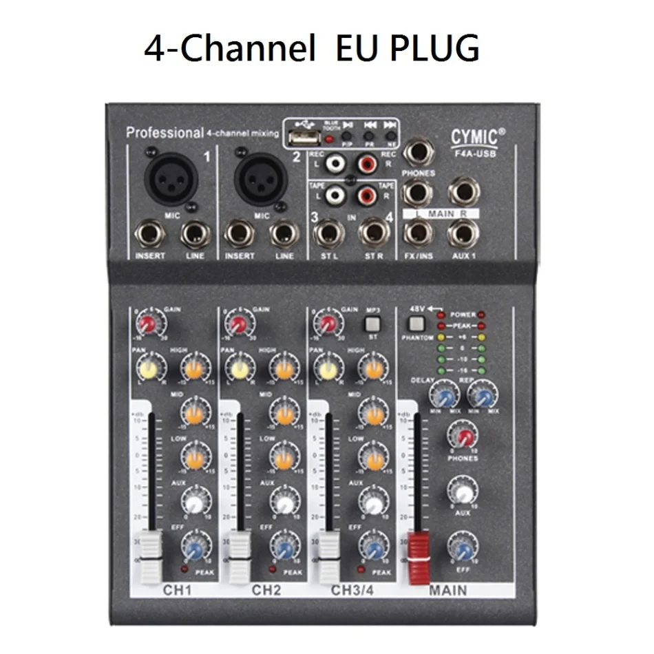 Black EU PLUG 4 7-канальный звук микшерный пульт Портативный микшер с USB DJ звук 48В микшерный пульт усилитель для караоке Вечерние - Цвет: Black EU PLUG 4