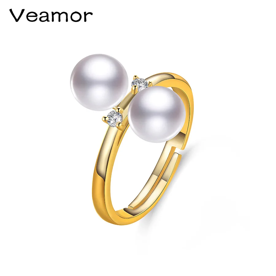 VEAMOR уникальный дизайн кольцо с двумя жемчужинами натуральный жемчуг ювелирное