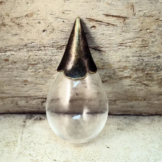Clear Tear Drop Bottle with Antique bronze mount lid GlassTerrarium Bottle Apothecary Bottle Vintage Style Pendant Charm