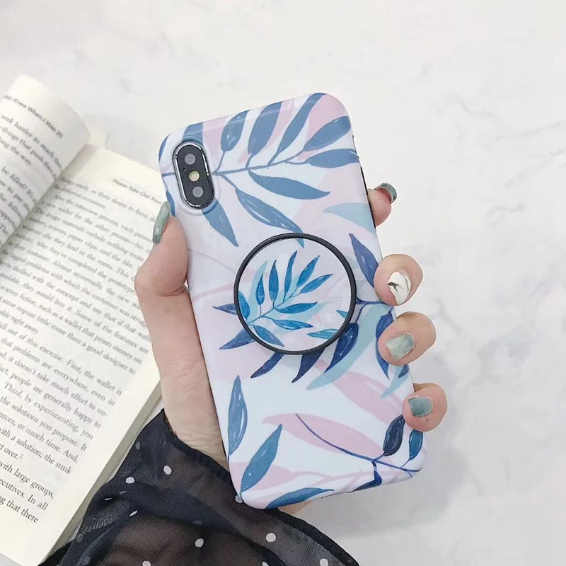 Flower and Leaf Folding Bracket Phone Case for Iphone 7 8 6 6s Plus Cover X S XR MAX Back Cases Capa Coque |