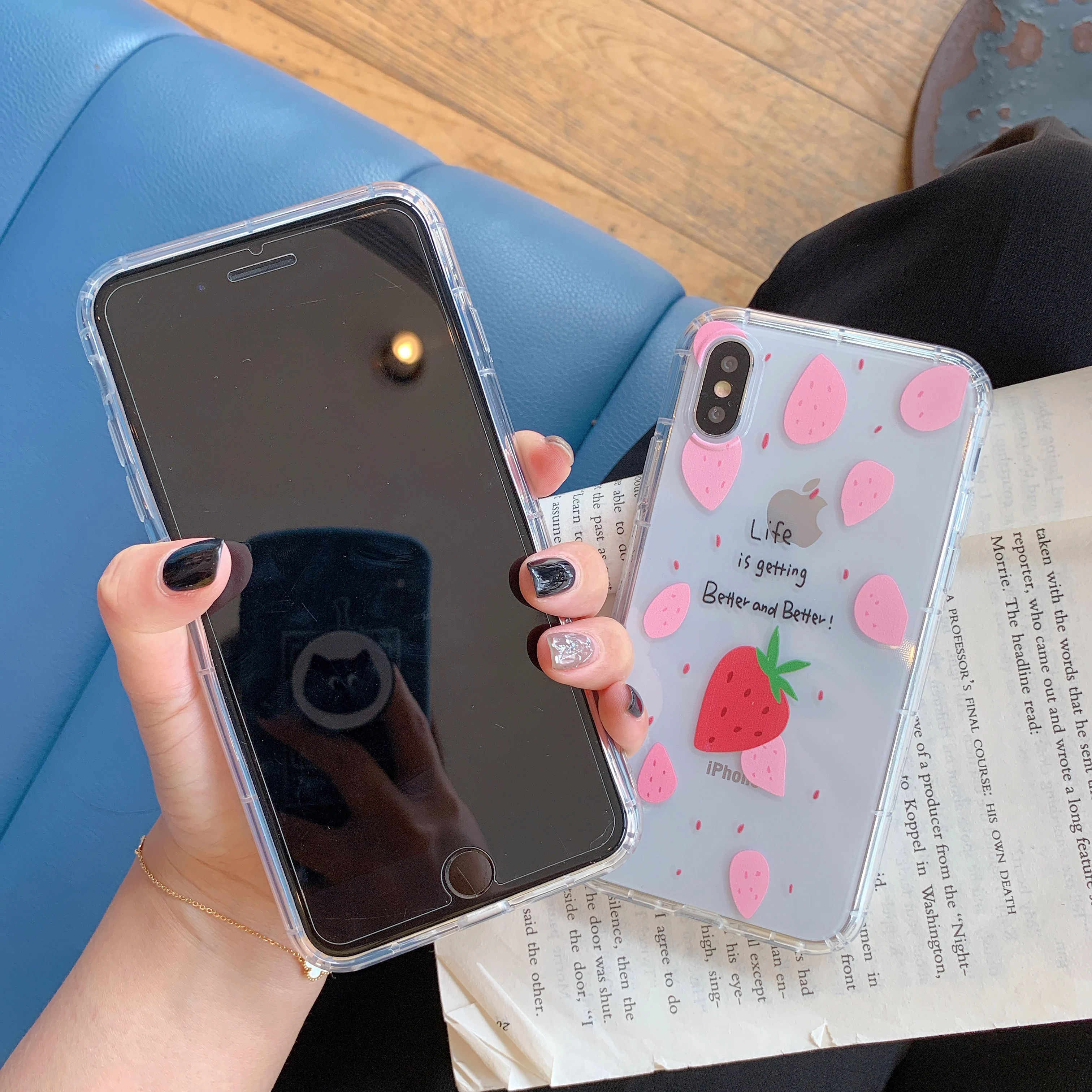 Мягкий чехол из ТПУ для iPhone XS MAX XR X 8 7 Plus 6 6s с английскими буквами и клубникой