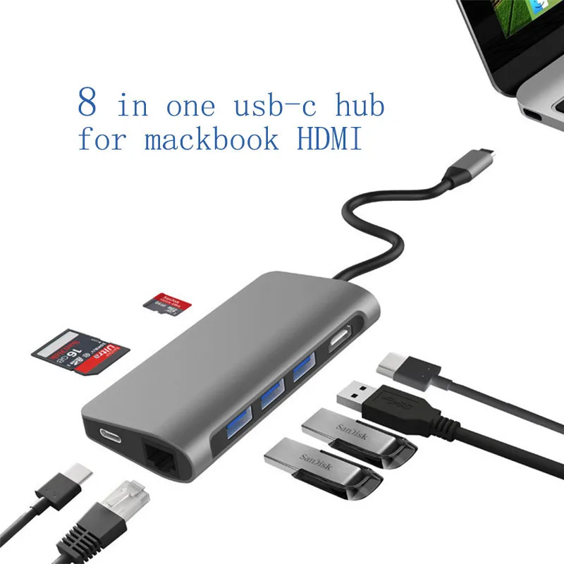 Док станция для ноутбука USB C 3 0 HDMI RJ45 Gigabit PD Fealushon MacBook Samsung Galaxy S9 /S8 / S8 + док Type