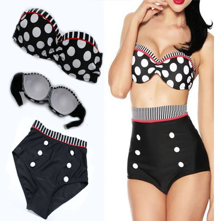 Купальник Polk в горошек с завышенной талией винтажные бикини стиле ретро 2021