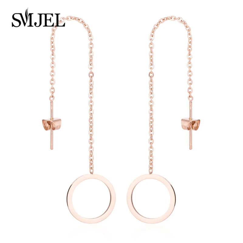 Rose GED167 SMJEL корейский, геометрической формы, висячие серьги для женщин, длинные серьги из стали, висячие серьги с кисточкой для девочек - Окраска металла: Rose GED167