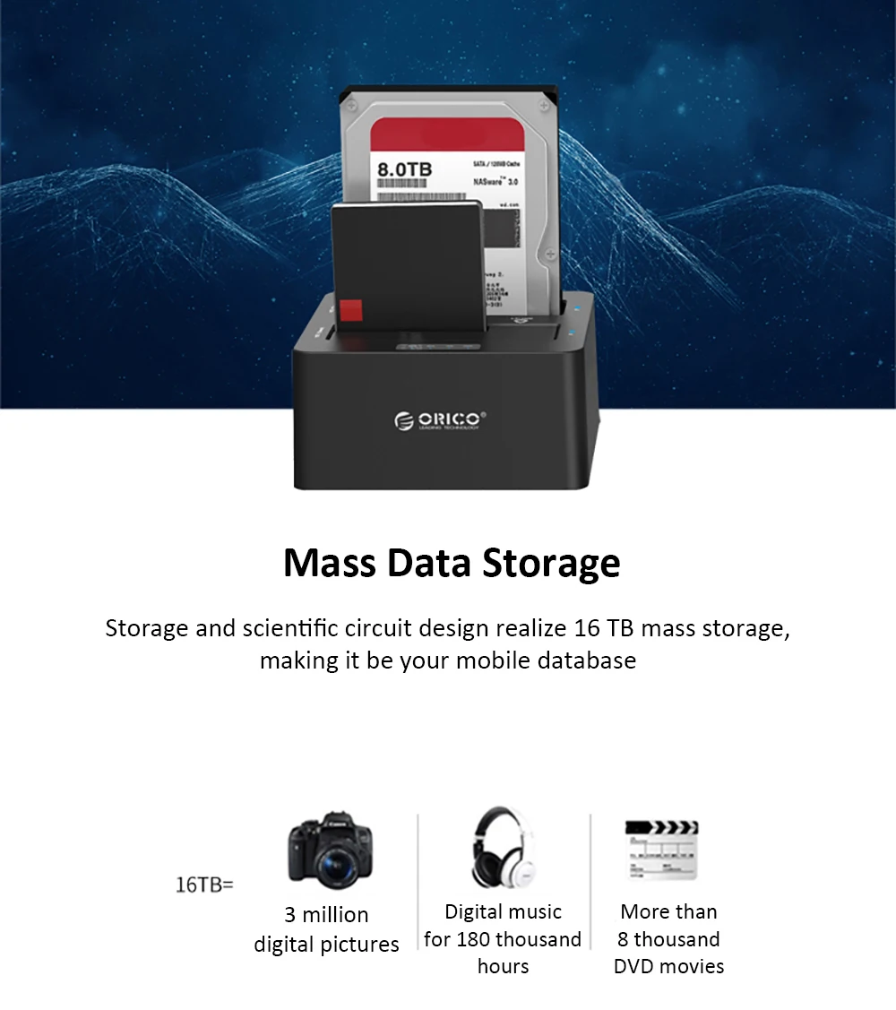 ORICO 6629US3-C HDD док-станция Dual Bay USB 3,0 2,5/3,5 дюймов SATA внешний жесткий диск Док-станция Off-line клон 5 Гбит/с