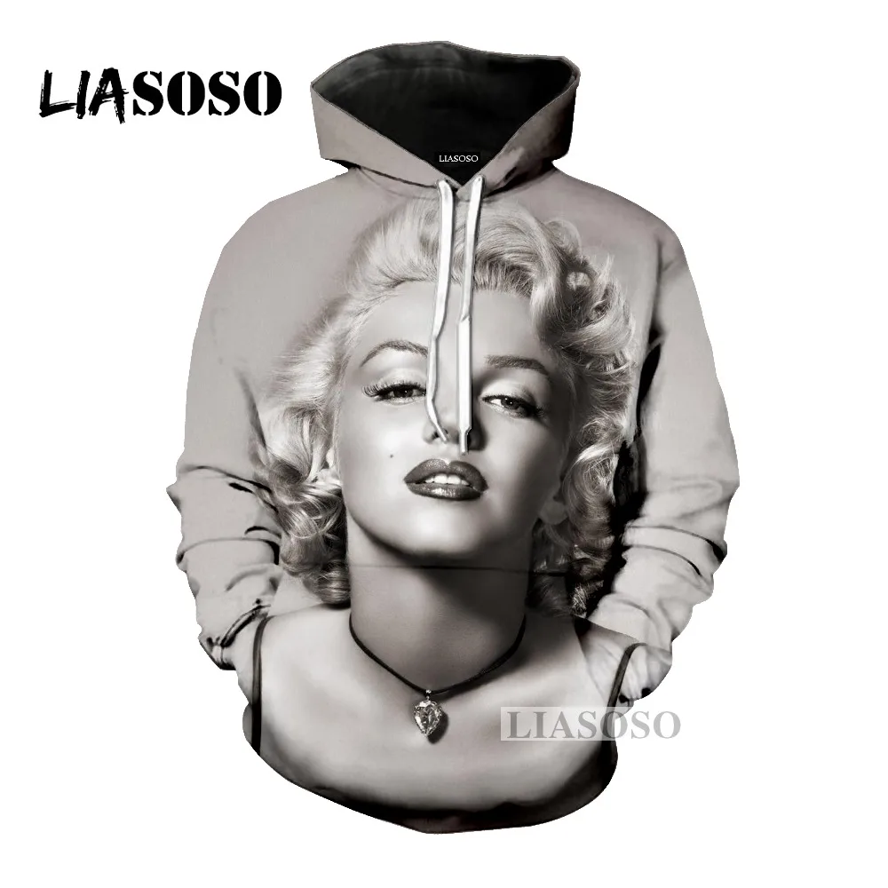 LIASOSO последние модные толстовки с капюшоном Сексуальная Богиня Мэрилин Монро