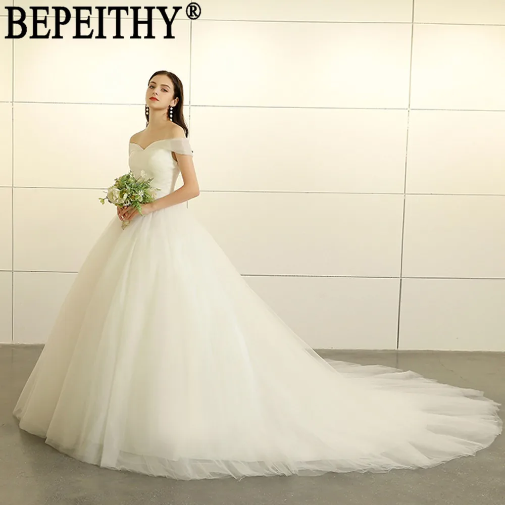 Свадебное платье с открытыми плечами BEPEITHY Vestido de noiva простое Тюлевое со складками