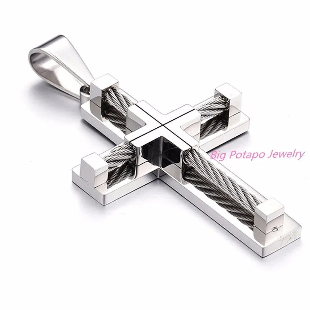 New Design Vintage Bold Large Layered Statement Cross Pendant Necklace For Men Stainless Steel 24&quot Box Chain |