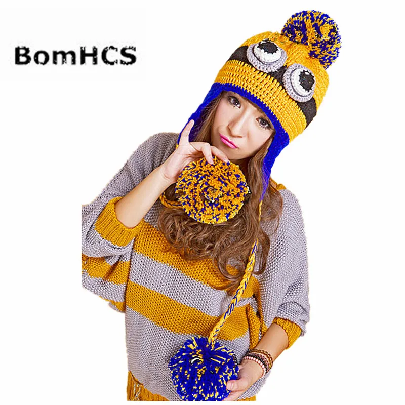 BomHCS Cute Cartoon Animal Women's Winter Hat with Ear Muffs Thick Warm Beanie Girl Hats Soft Balls |