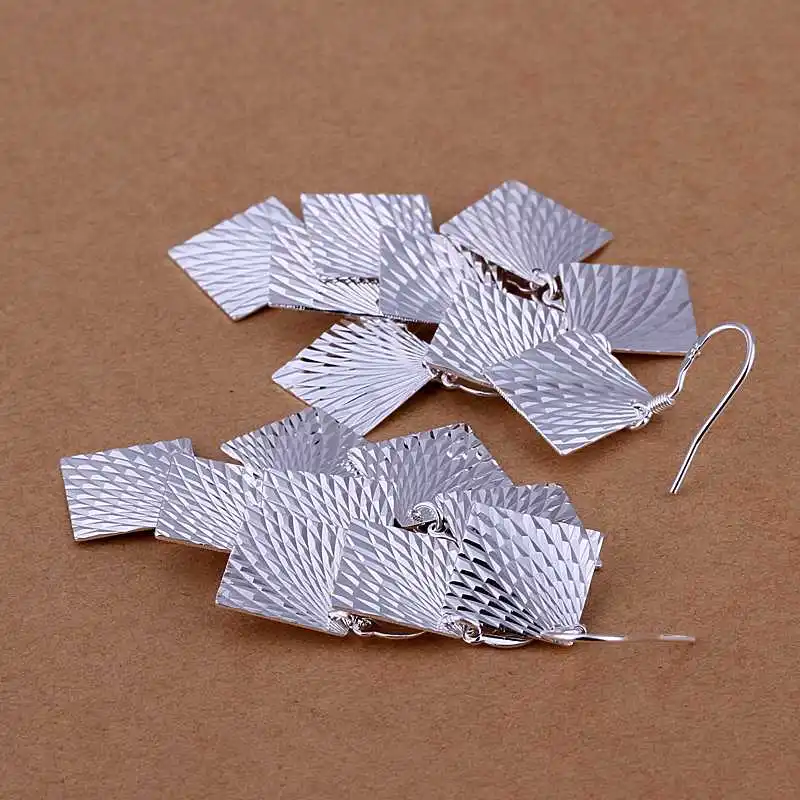 Free Shipping!!Wholesale 925 Silver Earring Fashion Jewelry square chain eardrop Earrings SMTE237 | Украшения и аксессуары