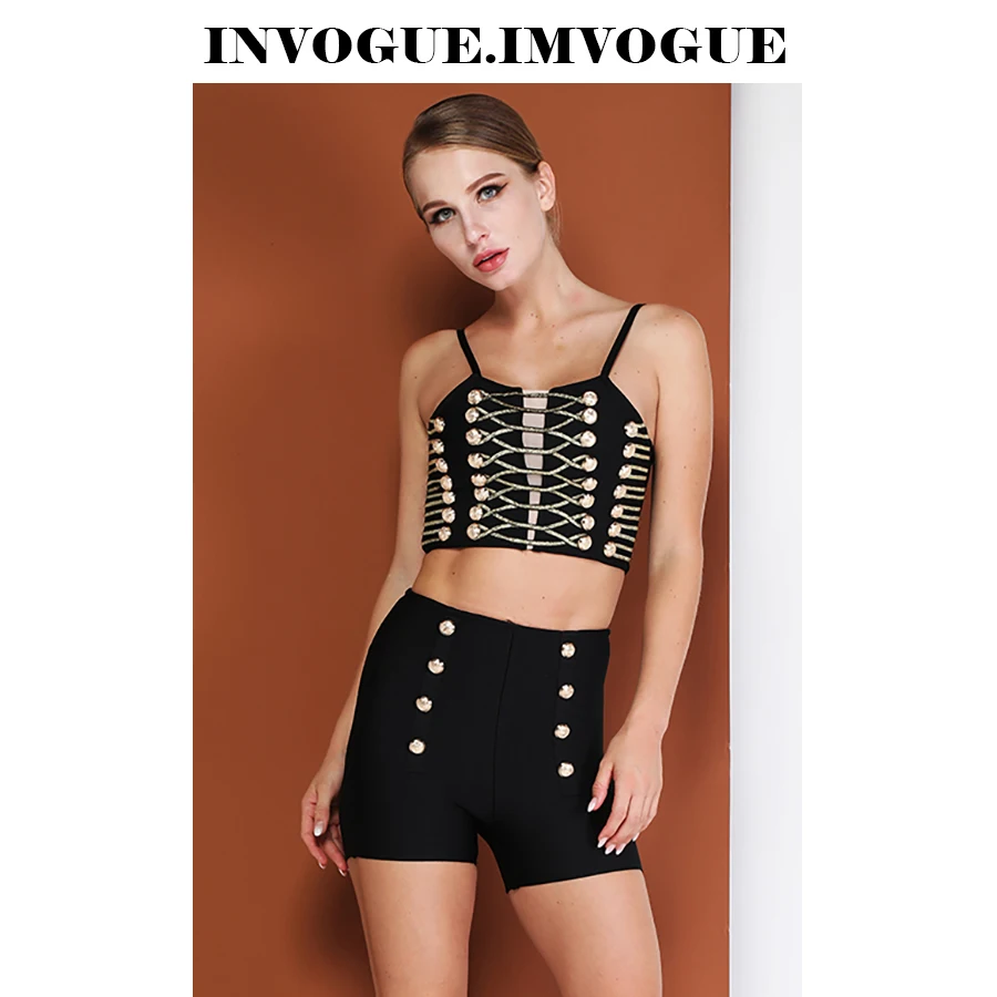 INVOGUE. IMVOGUE 2019 Новое поступление модный дизайн с пуговицами открытыми плечами на