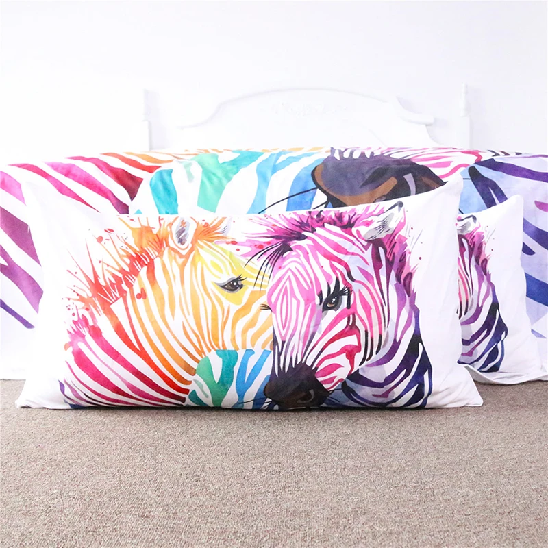 Art Animal Bedding Set Watercolor zebra Printed Duvet Cover +Pillowcases Home Textiles 3pcs Bedclothes | Дом и сад