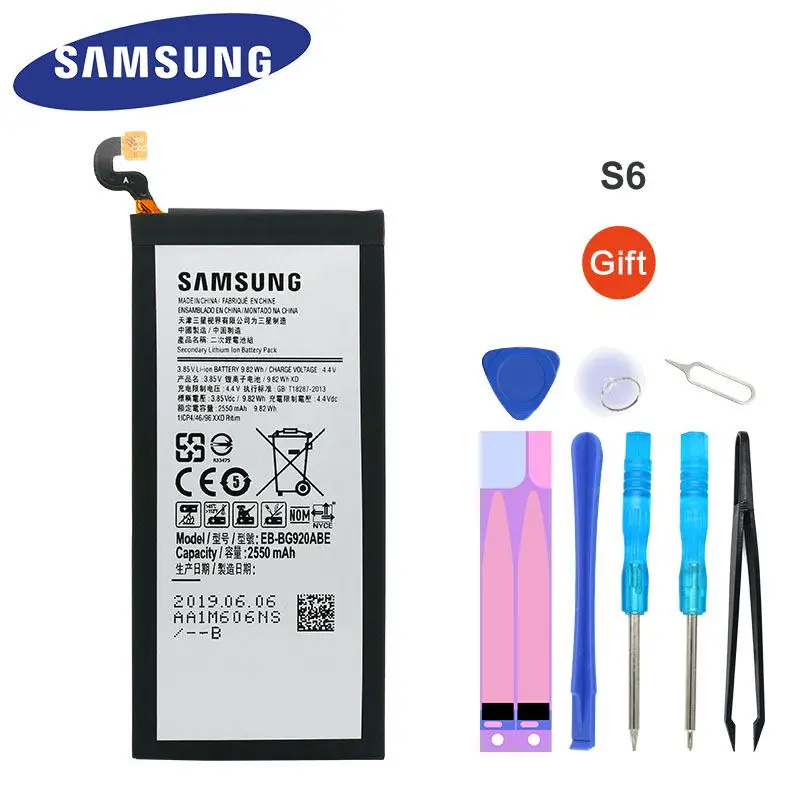 Оригинальный аккумулятор EB BG920ABE 2550 мАч для Samsung Galaxy S6 SM G920 G920F G920I G920A G920T G920V G920P G920S