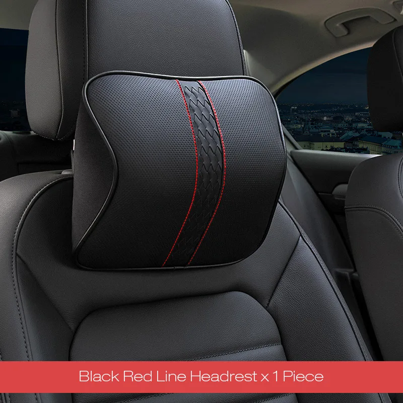 Black Headrest LOEN, автомобильный стиль, 3D натуральная кожа, с эффектом памяти, пена, кожа, подушка для шеи, подголовник, спинка, поясничное сиденье, поддержка для автомобильного сиденья, черный, синий - Название цвета: Black Headrest