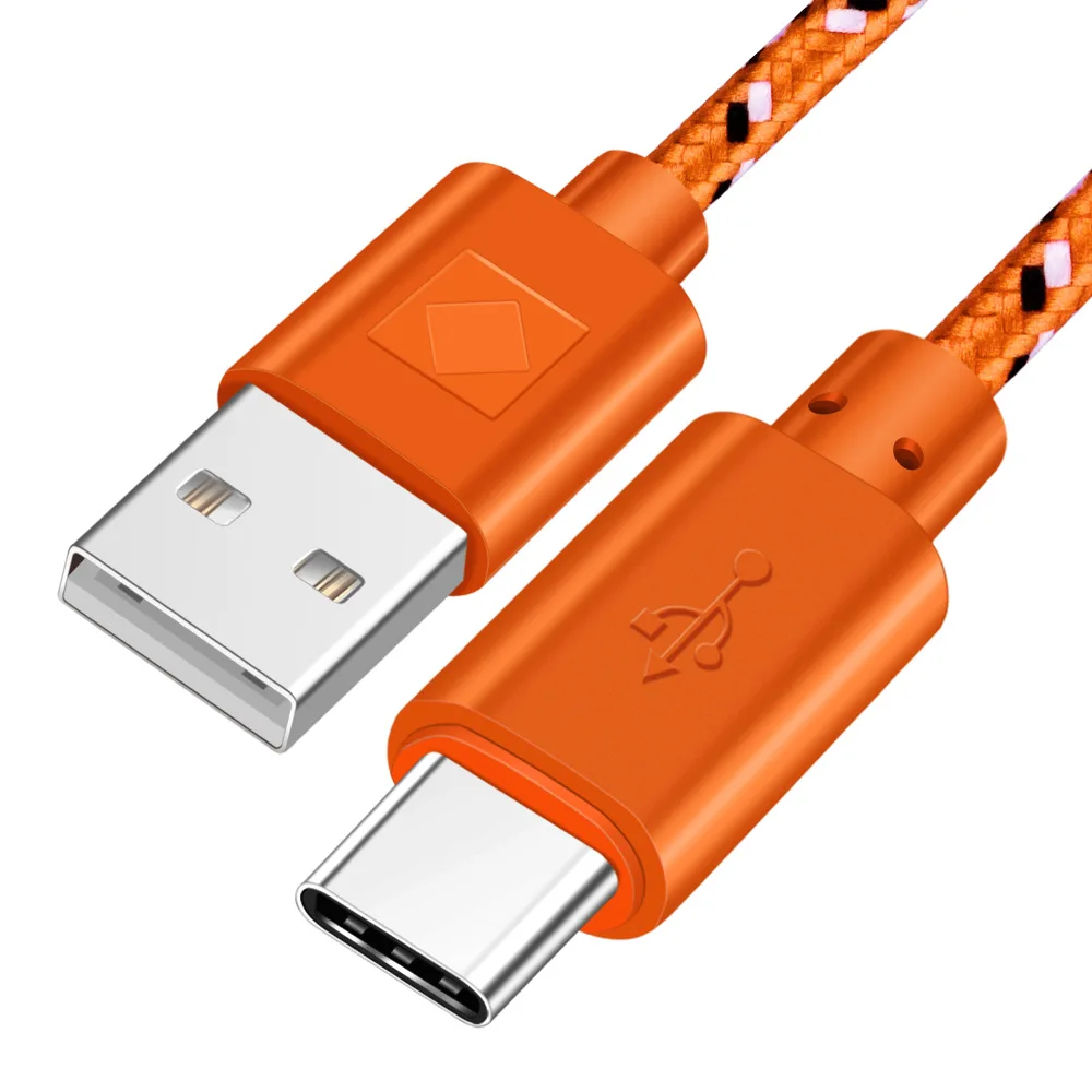 Orange Кабель Олаф type C с нейлоновой оплеткой USB 1 м 2 м 3 м Синхронизация данных Быстрая зарядка для samsung S9 S10 Xiaomi mi9 mi8 huawei USB C type C кабель - Цвет: Orange