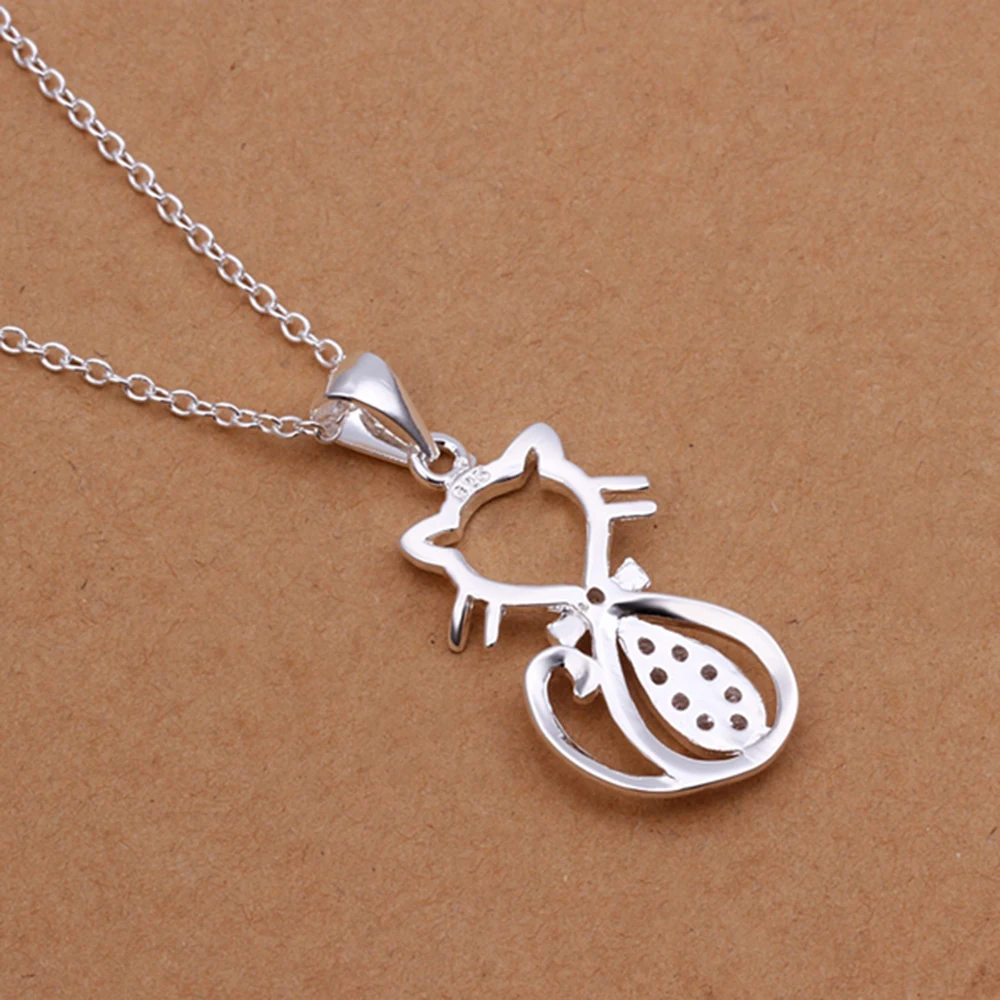 Посеребренные модные ювелирные изделия милый кот животное кулон ожерелье 18