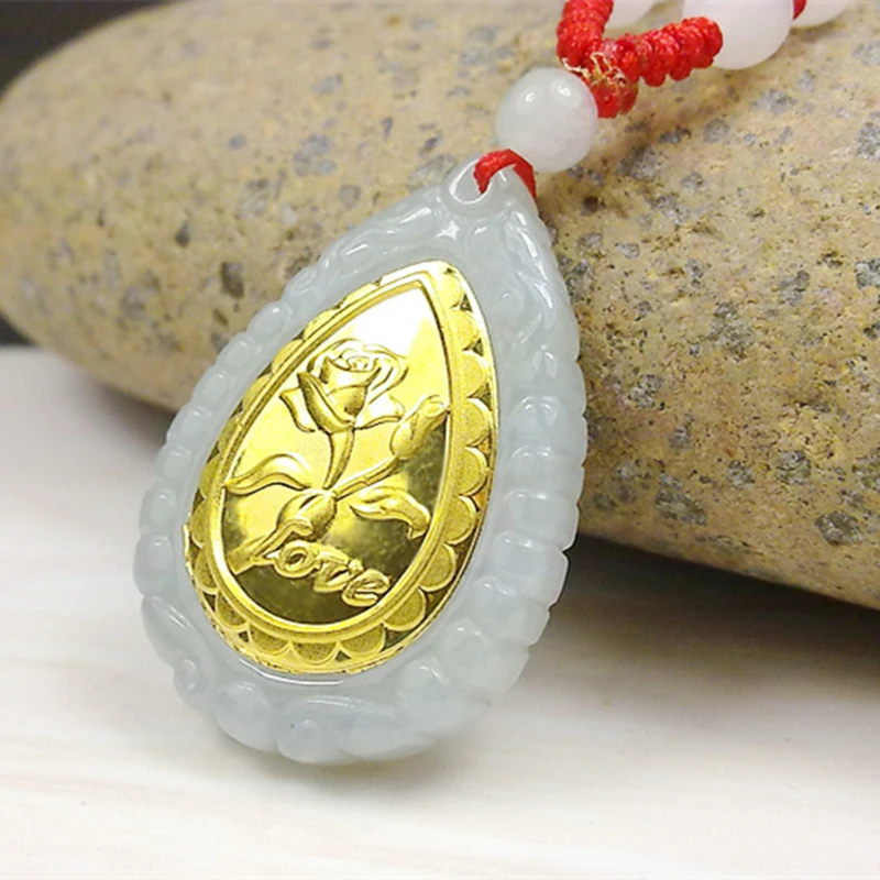 

2018 Hetian Jade Pendants Unisex Flower Fashion Design Top Quality Flower Gold Jade Necklace For Men Women Hot Sales Pendant