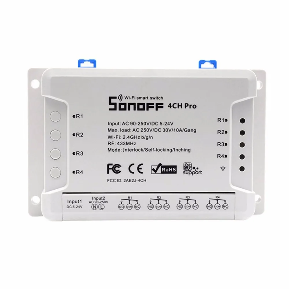 Sonoff 4CH Pro 4 Gang Wi-Fi Беспроводной Smart Switch 433 мГц удаленного Управление din-рейку