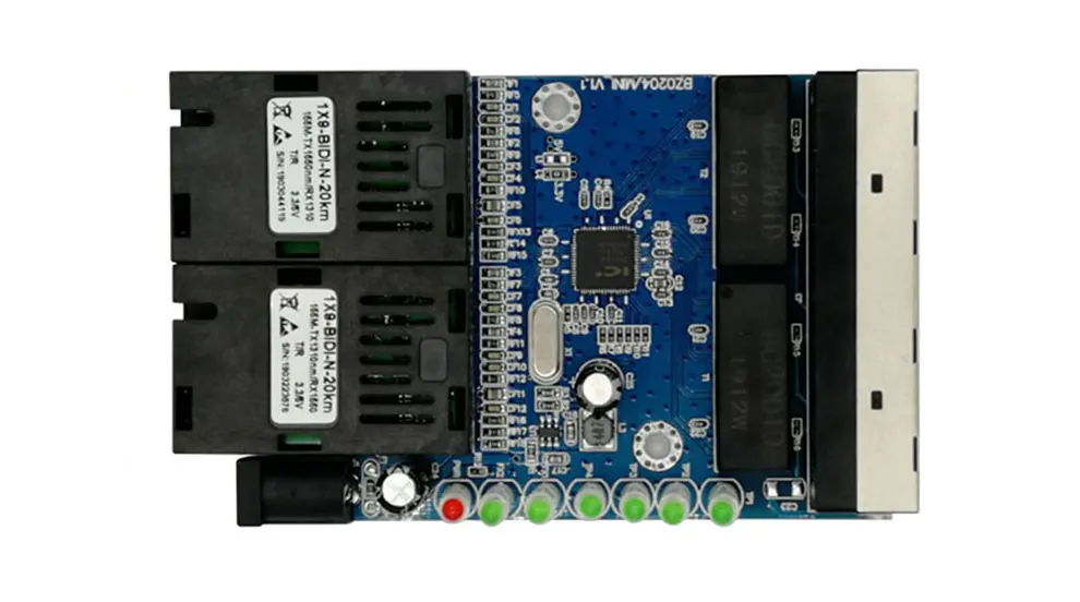 Оптоволоконный переключатель Ethernet 4 RJ45 2 SC оптический медиа конвертер одномодовый волоконно-оптический Порты и разъёмы PCB 10/100 м