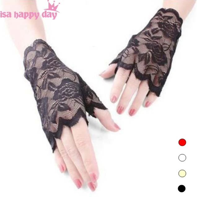 

Кружевные свадебные перчатки для невесты, черные, Слоновая, белые, красные, без пальцев, короткие свадебные аксессуары, женские свадебные перчатки для невесты, новинка 2019