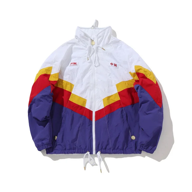 Li-Ning Unisex The Trend Jacket Nylon Mesh Breathable Full-zip Hit-color LiNing Sports Loose Retro Jakcets AJDP057 CJAS19 - Цвет: Синий