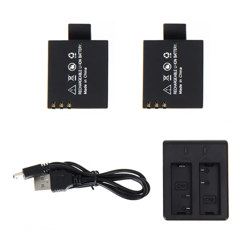 2pcs 3.7V 900mAh SJ4000 SJ5000 SJ6000 Battery + Dual Battery Charger for SJCAM SJ 4000 5000 Camera Accessories