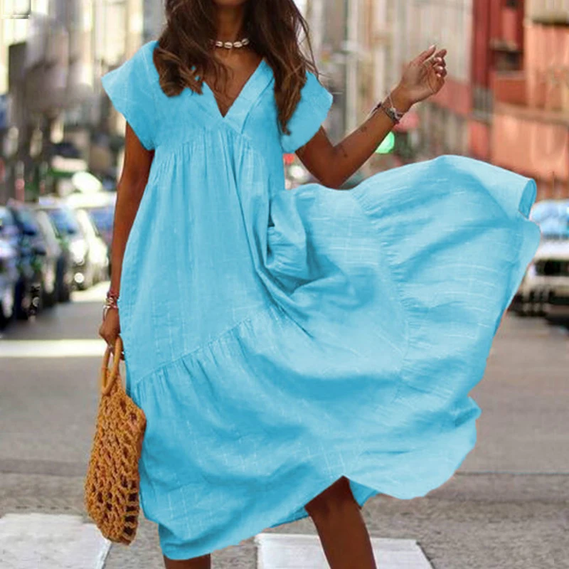 Женское платье с коротким рукавом Lipswag длинное плиссированное большого размера