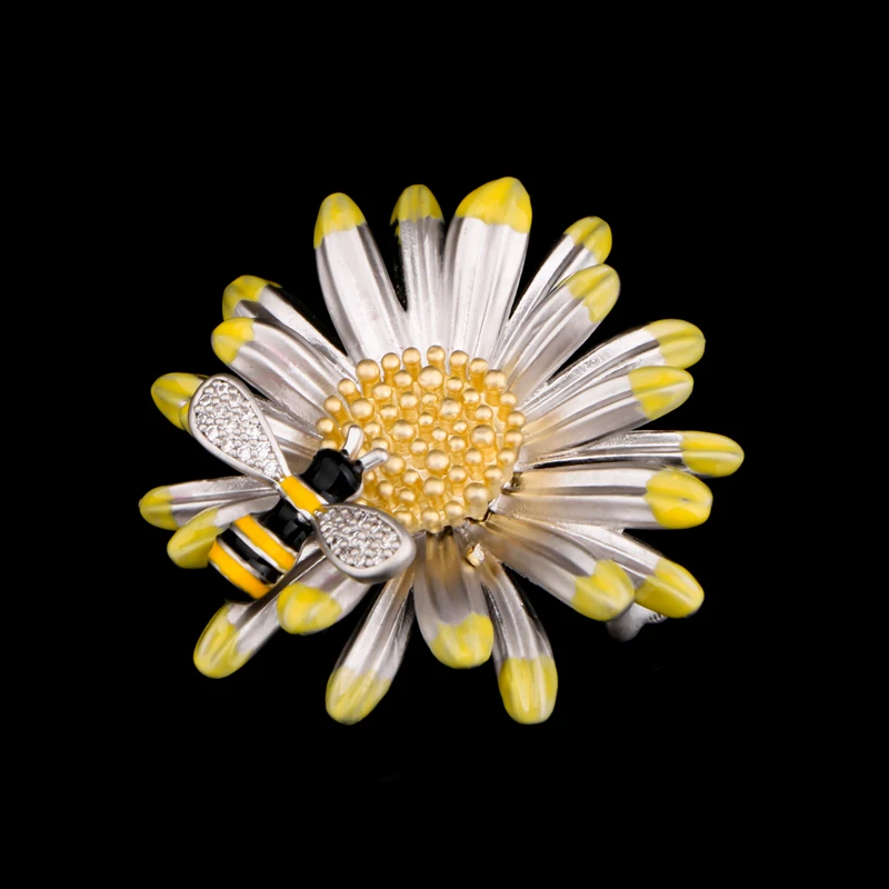 CHUKUI Yellow Enamel Sunflower Brooch Pins Zircon Flying Insect Bee Brooches For Women Daily Clothes Accessories | Украшения и