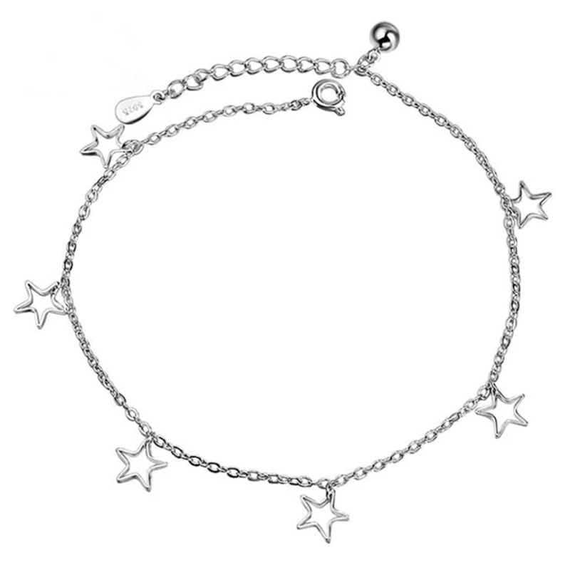 

KOFSAC Summer New Fashion 925 Sterling Silver Anklets For Women Foot Jewelry Cute Hollow Star Bracelet Anklet Girl Party Gifts